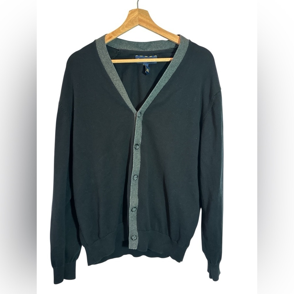 Club Room Mens Black Gray V Neck Lightweight Button Cardigan 100% Cotton Size Lg